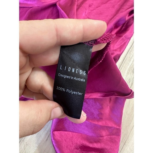 LIONESS walk the line pink midi satin slip dress Barbie side slit - Picture 7 of 10